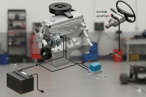 Şarj sistemi bileşenleri ve alternatör yapısı